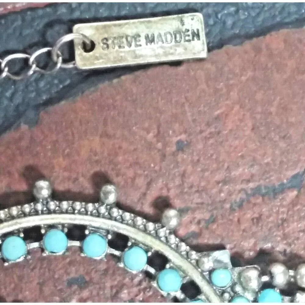 Steve Madden Necklace Tribal Boho Ethnic Turquoise silver tone fringe tassel VTG